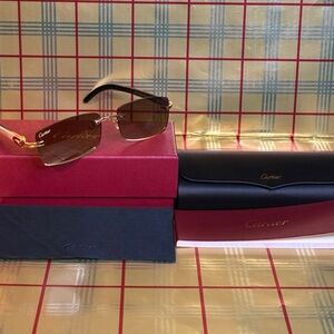 Cartier Buffalo Horn Rimless Brown Sunglasses